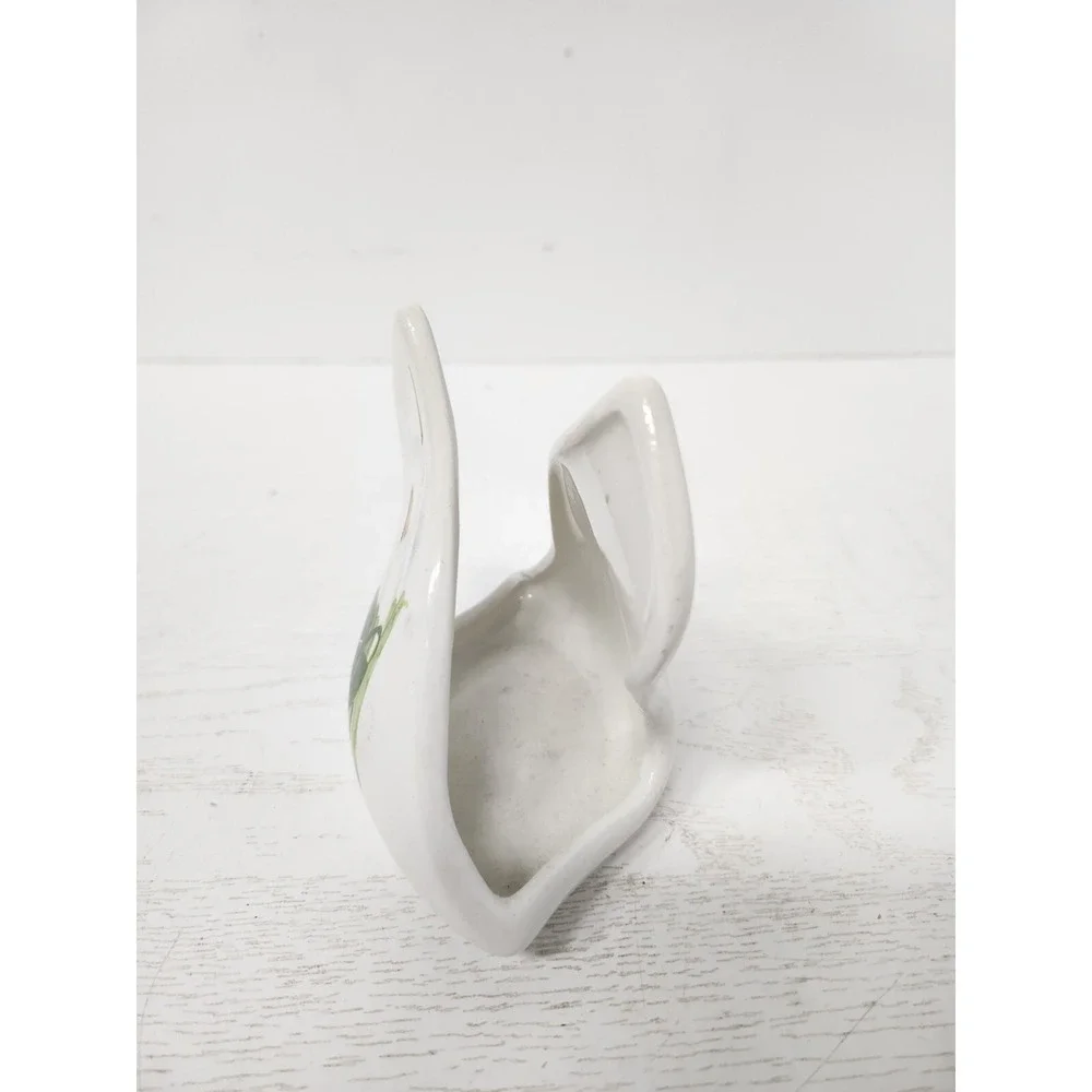 VTG White Lilly Floral Asymmetric Napkin Holder‎ Ceramic Italian Pottery Cottage